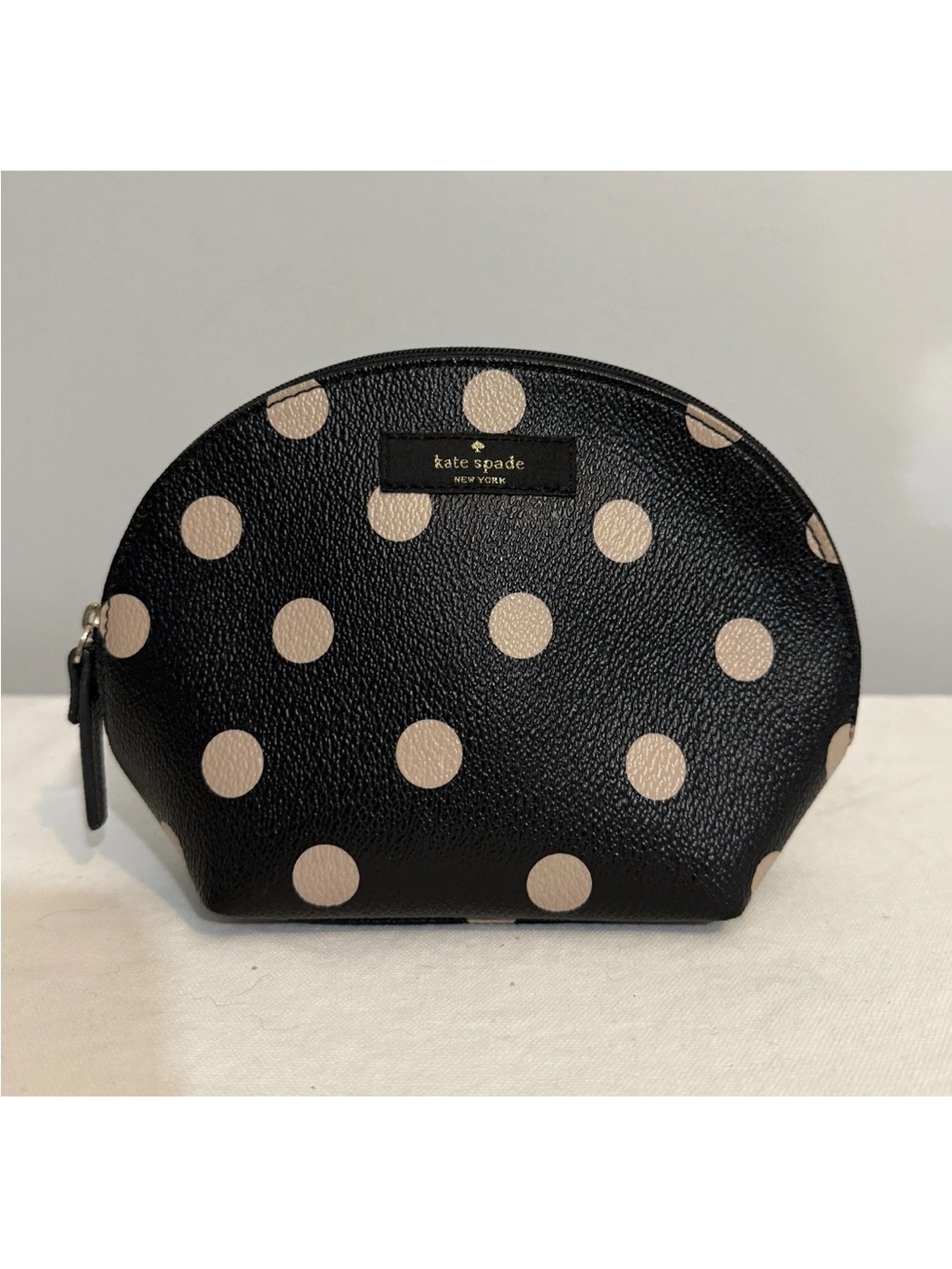 kate spade Spencer Polka Dot Cosmetic Pouch Makeup Bag  Black Cream